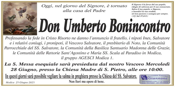 Camera ardente al Santissimo Salvatore per Don Umberto Bonincontro. I funerali nella chiesa di San Pietro