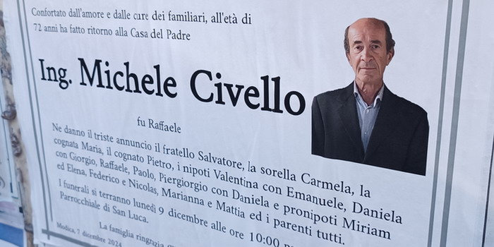 E’ morto a 72 anni l’ingegnere Michele Civello, già direttore della motorizzazione civile di Ragusa