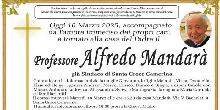 Santa Croce piange la scomparsa del professor Alfredo Mandarà, figura di spicco nel panorama culturale e amministrativo del territorio