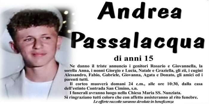 I funerali a Ragusa di Andrea Passalacqua, il 15enne morto travolto accidentalmente da un trattore nell’azienda agricola di famiglia