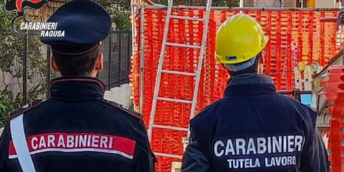 7 denunce dei carabinieri del nucleo ispettorato del lavoro di Ragusa tra committenti e imprenditori di imprese iblee. Sospensione dell’attività e sanzioni per 118.000 euro