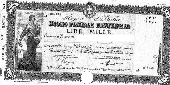 Un ragusano trova in una scatola 2 buoni postali da mille lire del Regno d’Italia del 1939. Le poste gli devono rimborsare 63.000 euro Un ragusano trova in una scatola 2 buoni postali da mille lire del Regno d’Italia del 1939. Le poste gli devono rimborsare 63.000 euro