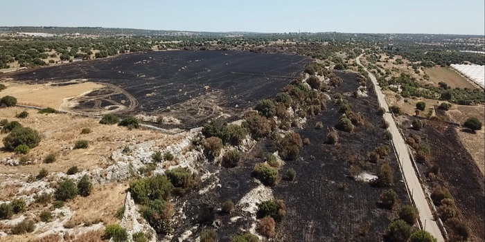 Si indaga su un incendio che ha distrutto vari ettari di macchia mediterranea e coltivazioni in contrada Bellamagna a Modica